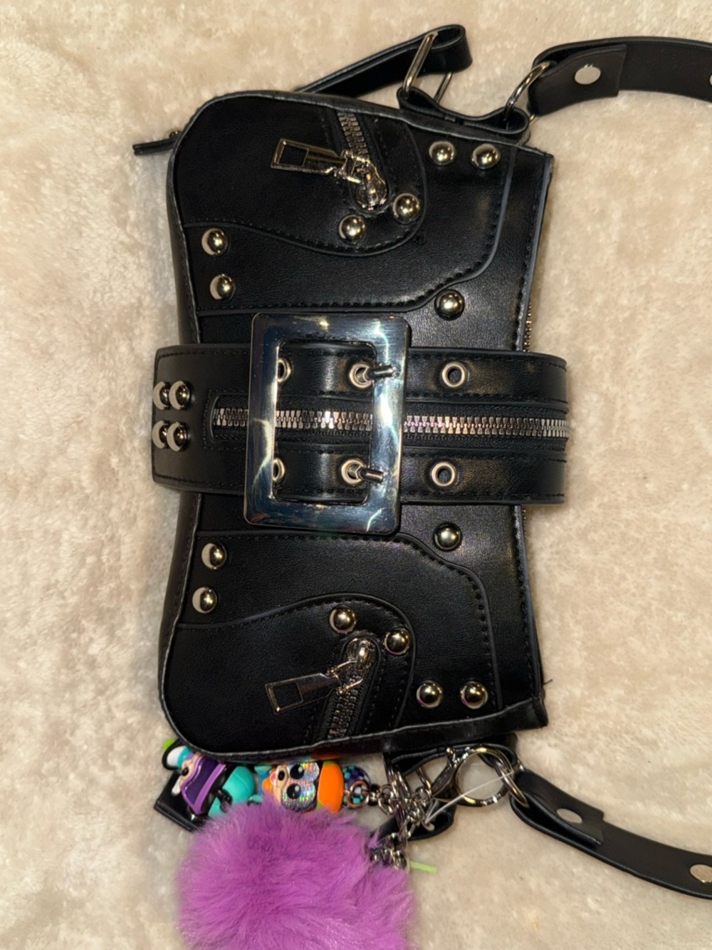 NWOT Black Silver Studded Buckle Zipper Accents Shoulder Bag Y2K Punk Whimsigoth - Picture 5 of 15